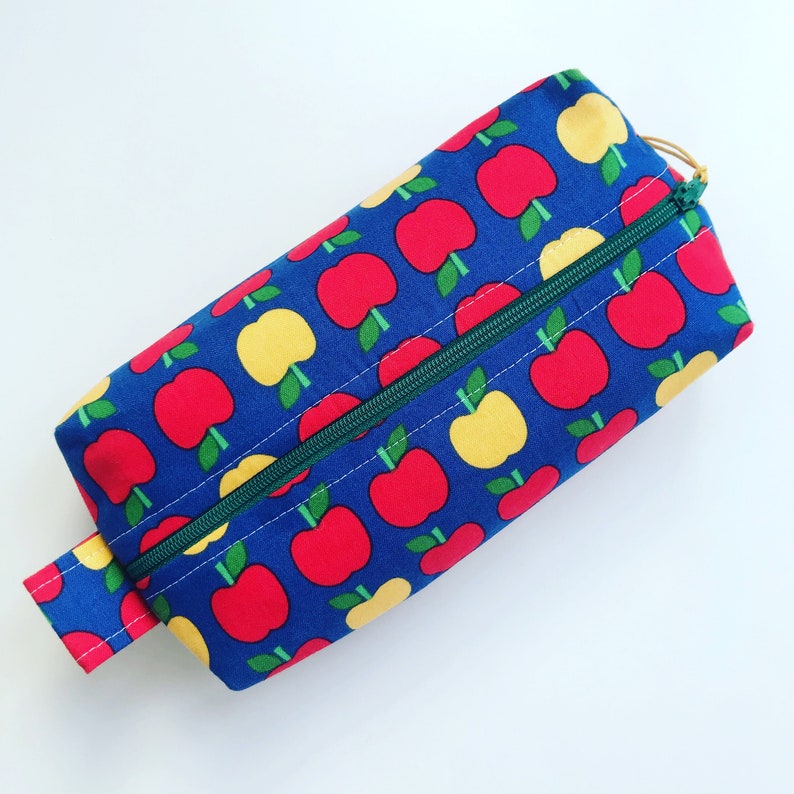 boxy pouch- apples school Handmade zippered pouch pencil case