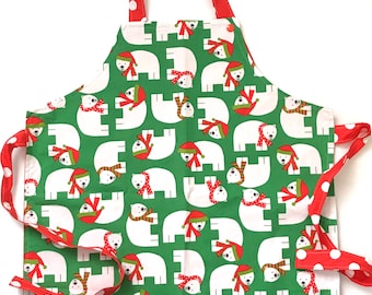 Tablier de Noël pour enfants fait à la main, cuisine, pâtisserie, faux-semblant, chef - ours polaire - unisexe