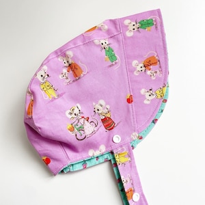 Handmade - brimmed bonnet - sunhat - baby hat- summer- cotton - organic - stitcharmony - reversible - 0-6 months - Trixie