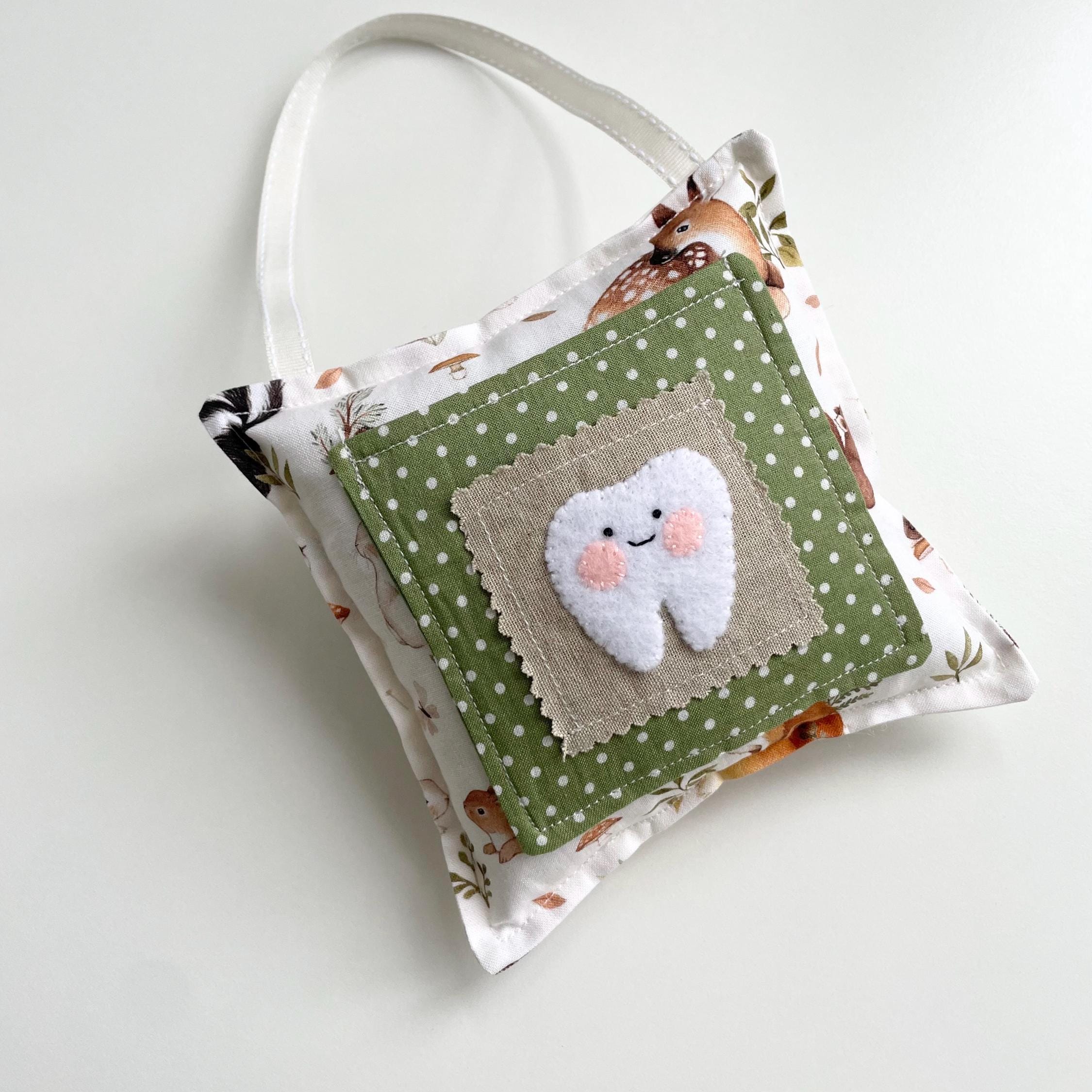 Adorable handmade embroidered tooth fairy pillow/door hanging woodland animals