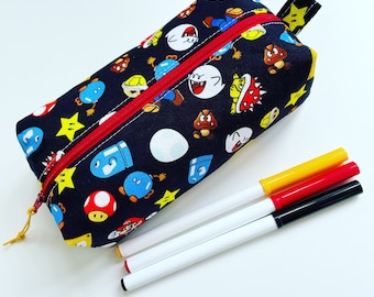 Handmade lined unique zippered boxy pouch - pencil case - makeup - project - toiletry - knitting - crochet - notions pouch - Epi pen - gift