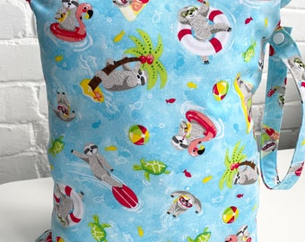 Large - Wet -swim-diaper- pool- beach-bag-zippered - PUL lined-water resistant 12x14”