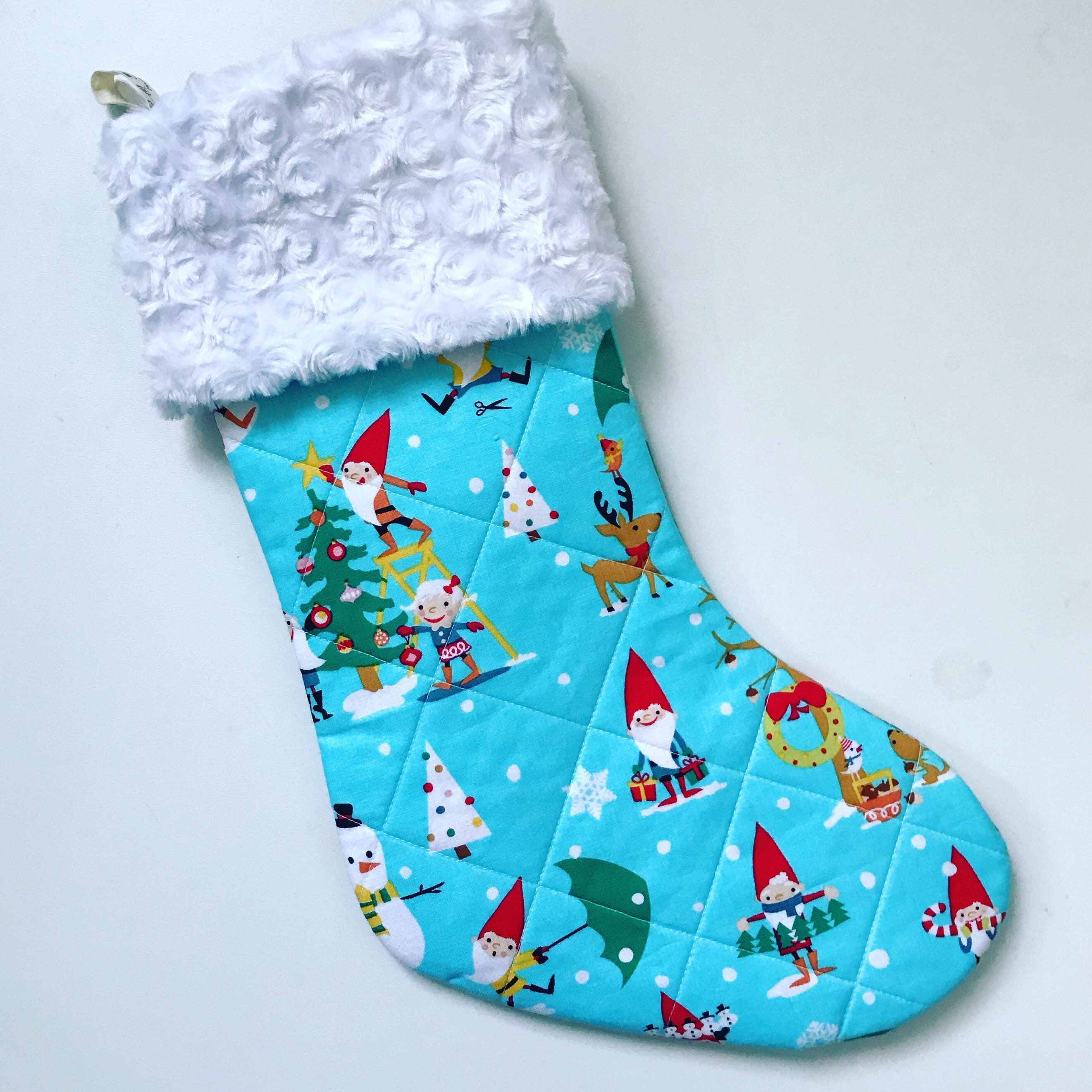 Handmade Gnome blue Christmas stocking kids stocking Etsy