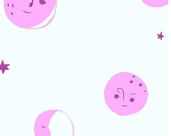 Heather Ross moons pink on white far far away 2  fabric oop htf rare FQ cut or more