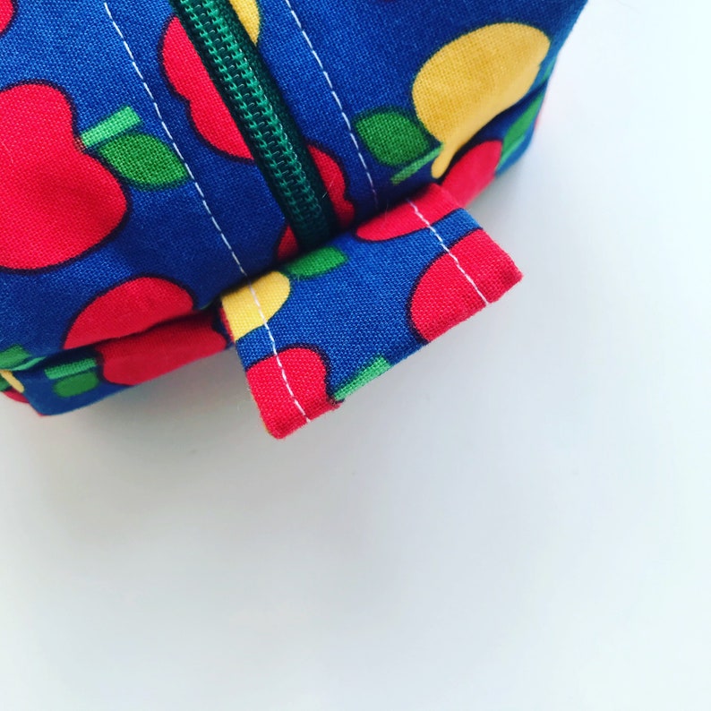 boxy pouch- apples school Handmade zippered pouch pencil case