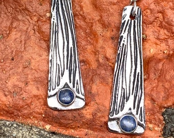 Handcrafted silver earrings, Long dangle earrings, Silver dangles, Fine Silver earrings, Blue Denim Lapis earrings, red Jasper earrings