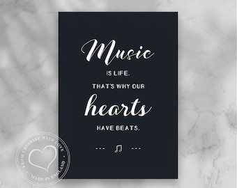 Music Is Life. That's Why Our Hearts Have Beats Illustrative PRINT.  Music Lover Gift  |  Gift For A Musician  |  Musician Gift.