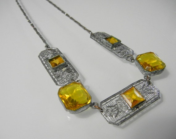 Vintage Art Deco Filigree Necklace, Vintage Costum