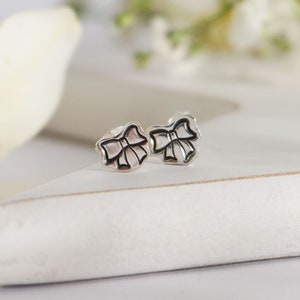 Sterling Silver Bow Studs Cute Ribbon Bow Earrings Silver Bow Earrings Handmade Bows Dainty Silver Studs Sweet Little Bow Studs image 1