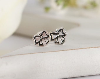 Sterling Silver Bow Studs | Cute Ribbon Bow Earrings | Silver Bow Earrings | Handmade Bows | Dainty Silver Studs | Sweet Little Bow Studs