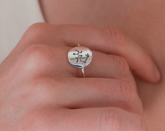 Constellation Disc Ring | Silver Zodiac Ring | Celestial Starsign Ring | Constellation Jewellery | Personalised Sterling Silver Zodiac Ring