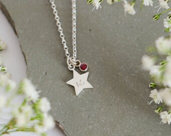 Birthstone Starry Sky Necklace in Sterling Silver | Handmade Personalised Silver Gemstone Necklace | Star Initial Birthstone Necklace