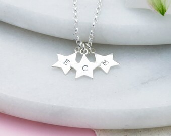 Starry Sky Necklace in Sterling Silver | Handmade Personalised Silver Initial Necklace | Star Initial Necklace | Monogram Silver Necklace