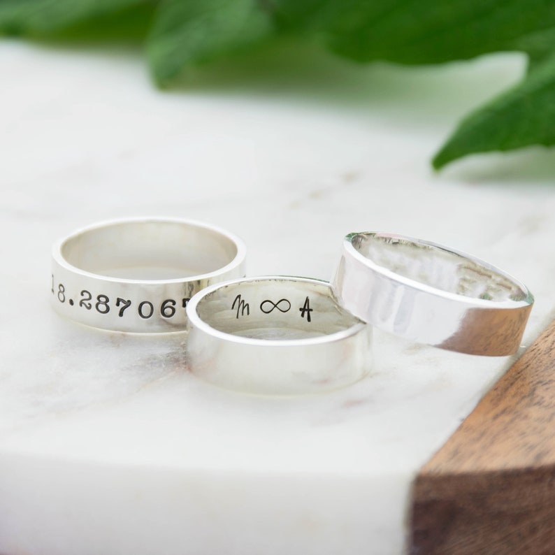 Wide Personalised Ring Wide Silver Custom Wedding Ring Handmade Secret Message Sterling Silver Ring Chunky Personalised Silver Ring image 1