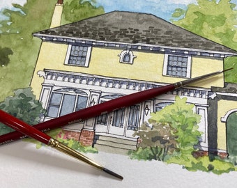 Retrato personalizado de casa pintado a mano