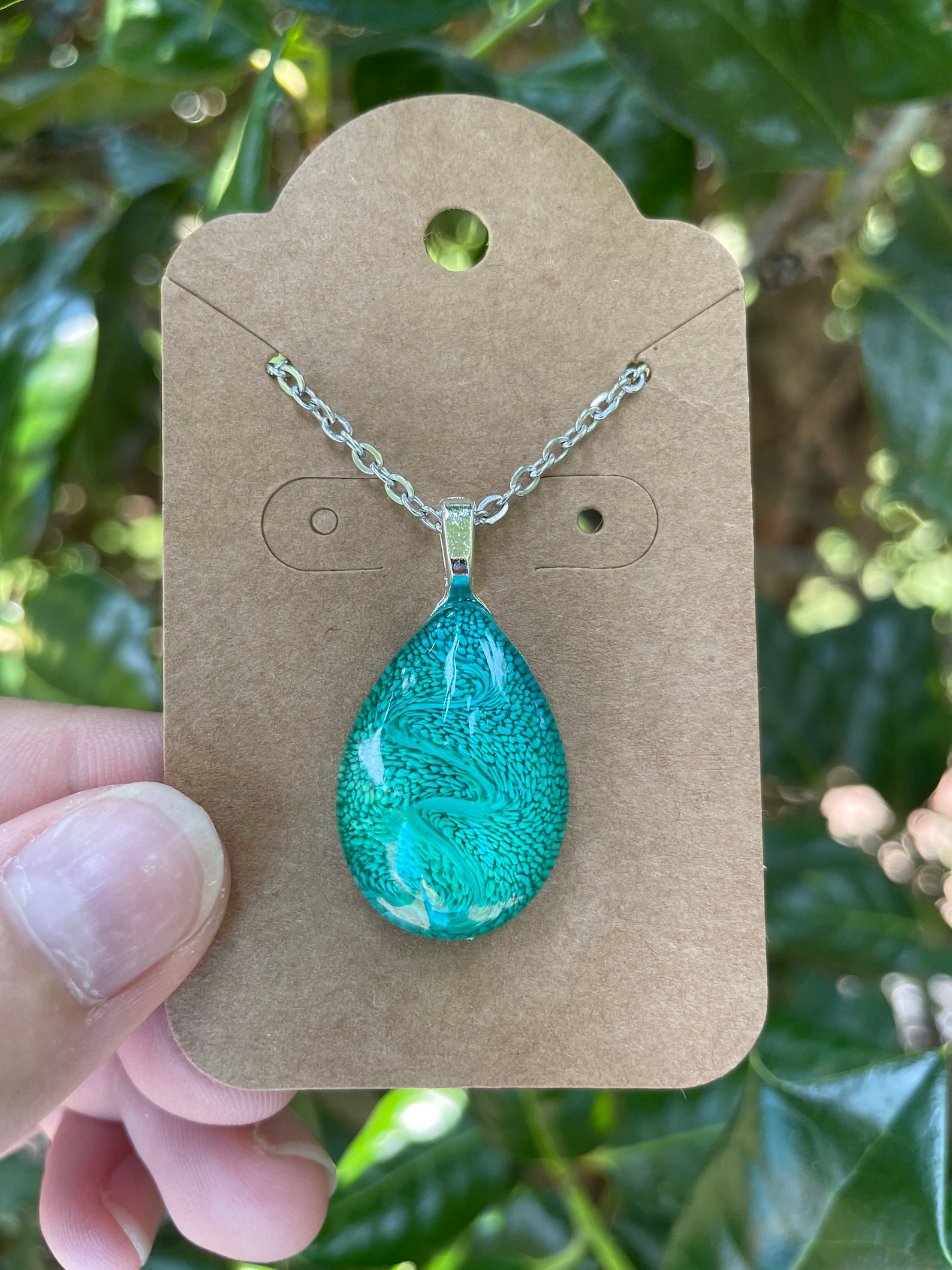 Turquoise Raindrop Pendant Necklace Resin Jewelry Etsy