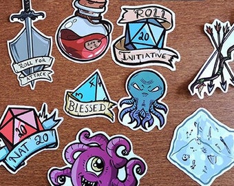 D&D sticker sets! Cute sets of stickers featuring imagery from Dungeons and Dragons