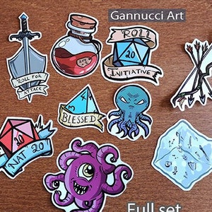 D&D sticker sets! Cute sets of stickers featuring imagery from Dungeons and Dragons