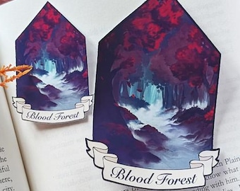 Pegatina «Bosque de Sangre» con temática literaria: arte original y hecha a mano, inspirada en la serie de libros Sangre y Ceniza.
