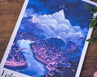 Lámina artística (con borde) - Obra original inspirada en la Corte Nocturna, Velaris de ACOTAR
