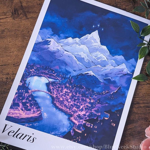 Art print (with border) - Original art inspired by the Night Court, Velaris from ACOTAR