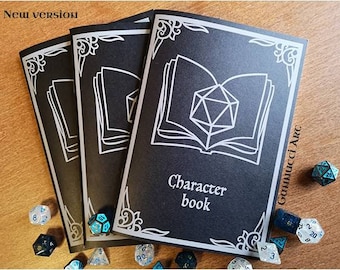 Folleto/diario de personajes de D&D: secciones con estadísticas y notas de personajes, tamaño A5