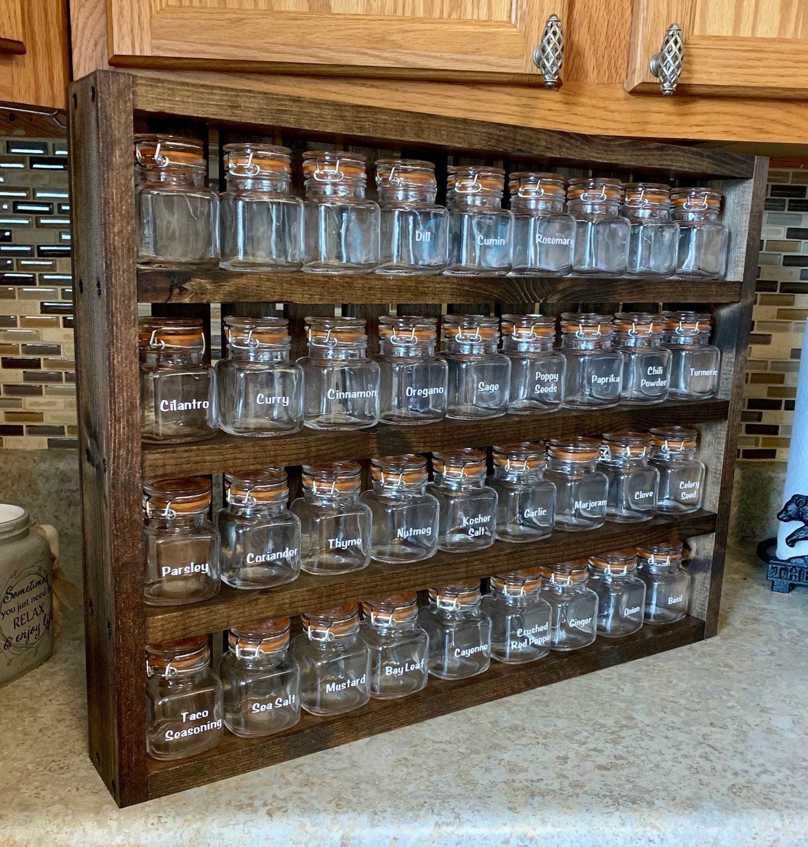 Rustic Spice Rack with Custom Labeled Jars Etsy