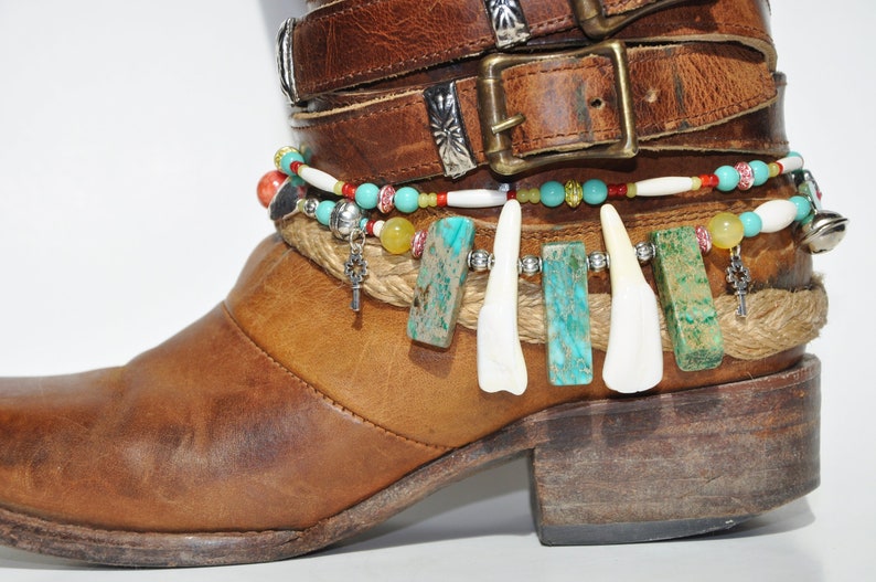 Jasper Stone and Buffalo Teeth Beaded Boot Bracelet
