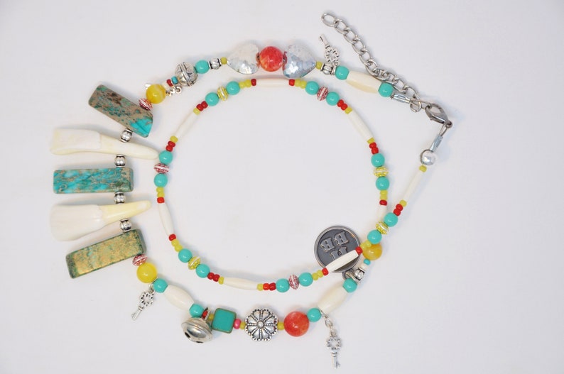 Jasper Stone and Buffalo Teeth Beaded Boot Bracelet