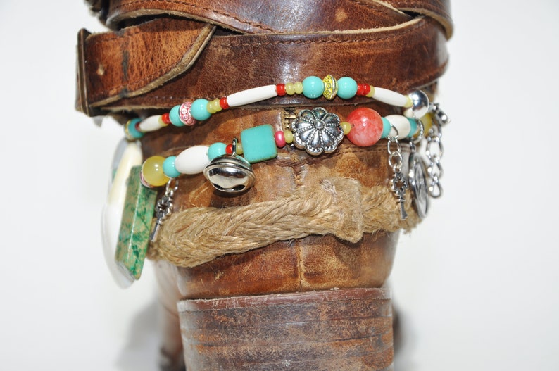 Jasper Stone and Buffalo Teeth Beaded Boot Bracelet