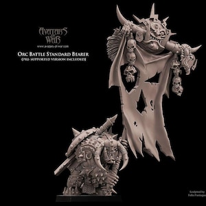 Figurines fantastiques 28 mm, Avatars Of War, Iron Orc Banner Bearer, jeux de table, fantasy, MDN, miniatures, wargamin