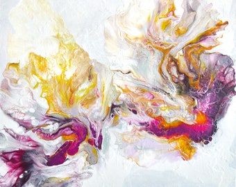 暖色系の抽象アクリル画、24x28 キャンバスのオリジナル、壁アート