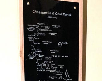 Chesapeaches & Ohio Kanal Leinpfad Karte: Lasergeätztes Messing auf Kirschbaum