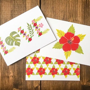 Tropisches Grußkarten-Set / Tropische Blumen-Kartenset / Florales Kartenset / Hibiskus-Kartenset / Tropische Liebeskarten