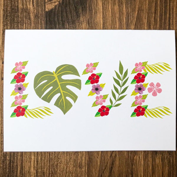 LOVE Greeting Card | Tropical Valentine / Floral Greeting Card | Tropical Card | Floral Painting | Tropical Painting | Gouache Painting
