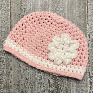 Newborn Crochet Beanie: Soft Acrylic Baby Hat with Flower