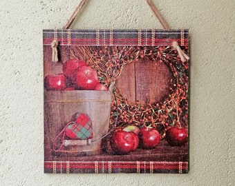 Apple wall decor, Country wall art, Wooden kitchen plaques, Kitchen signs, Kitchen wall decor, Farmhouse decoration, Decoupage wall picture