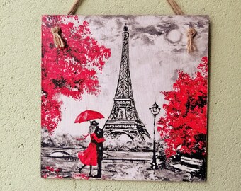 Eiffel Tower Couple Decoupage Wall Plaque, Paris Romantic Decor