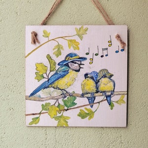 Singing Birds wooden signs, Yellow Kitchen wall hanging plaque, Bird lover housewarming gift, Country wall art, Farmhouse decor, Decoupage