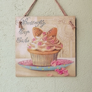 Butterfly cupcake wall decor, Wooden kitchen hangings, Cook lover gift, Cupcake signs, Country wall art, Bakery sign, Decoupage