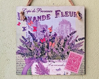 Rustic Lavender wall hanging sign, Wooden kitchen wall art, Farmhouse wall art, Purple flower decor, Decoupage Cottage sign, Lavender print