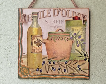 Olives kitchen wooden wall art, Country wall decor, Kitchen signs, Olive oil picture, Farmhouse decoration, Housewarming gift, Decoupage