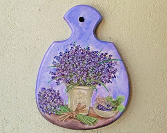 Rustic purple lavender country wall hanging plaque, Wooden wildflowers wall sign, Farmhouse province decor, House warming gift, Decoupage