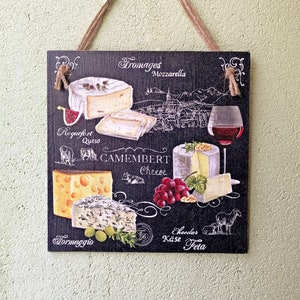 Rustic wine cheese wall decor, Wooden Provence plaque, Kitchen sign, Country wall art, Kitchen wall decor, Fmhouse decoration, Decoupage