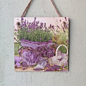 Wall hanging plaque/picture Rustic Purple lavender baskets Lavender pots sign Country farmhouse province art