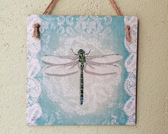 Тurquoise Dragonfly wall hanging plaque, Kitchen wooden signs, Insect country art, Dragonfly gifts, Farmhouse decoration, Decoupage