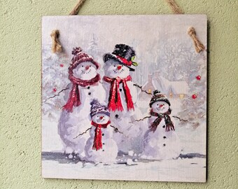 SALE Snowman winter wall decor, Christmas wall art, Kitchen winter wall plaque, Xmas decor, Country wooden signs, Farmhouse decor