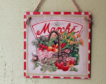 Italian Kitchen Wall Art, Rustic Market Decor, Farmhouse Food Sign, Mediterranean Kitchen Decor, Tomato Olive Wall Hanging