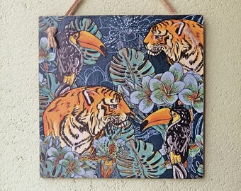 Tiger wall art, Wildcat kitchen plaque, Wild animal Kitchen sign, Tropical wall art, Animal lover gift, Tiger print, Decoupage picture