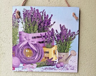 Wall hanging plaque/picture Lavender in the jug/pots Herbs garden Summer